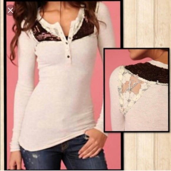 Free People Tops - Free People Lace/Sequin Henley Size Small